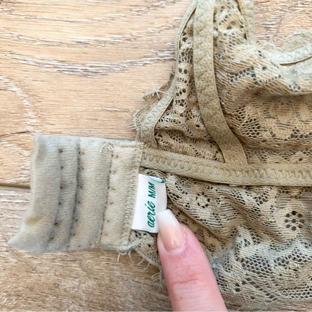 Aerie Lace Bohemian Bralette Mossy Green Sz Medium Adjustable Fairy Cotton - Picture 9 of 9